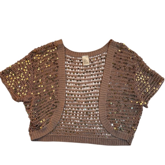 Source Unknown Sweaters - Sequined Brown Sequin Knit Shrug Women’s Size L/XL